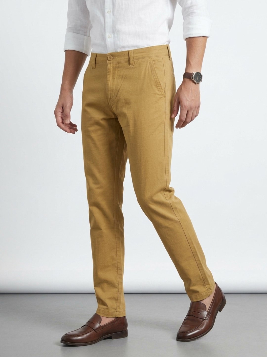 Tan Straight Fit Trousers - Image 2