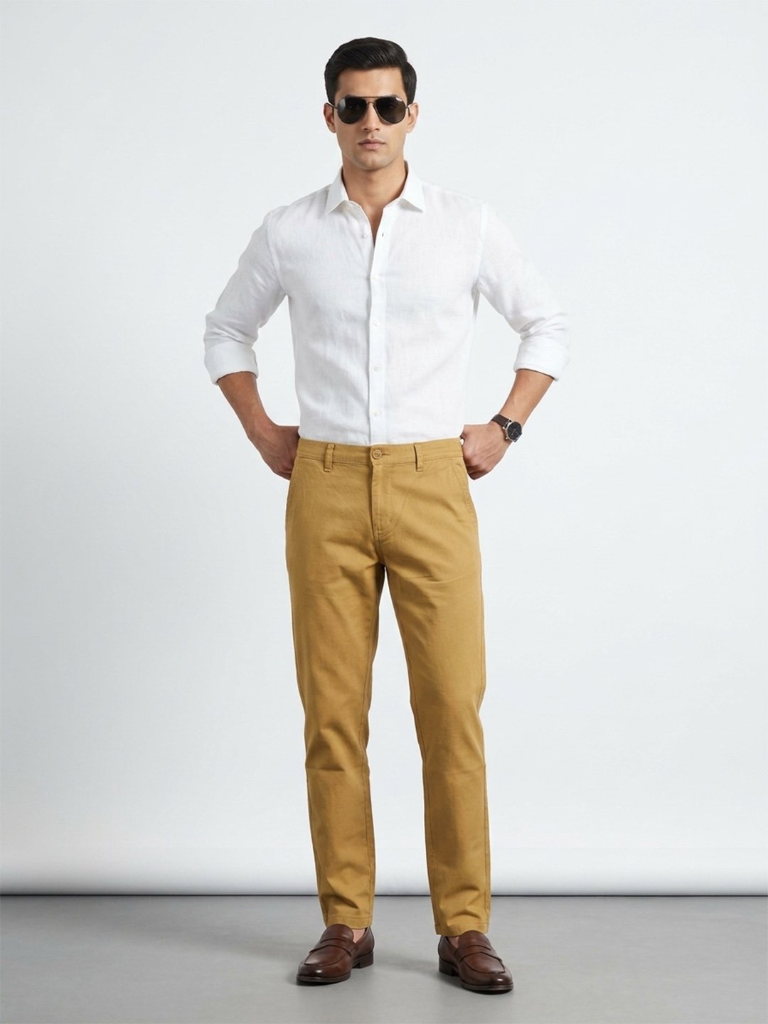 Tan Straight Fit Trousers - Image 5